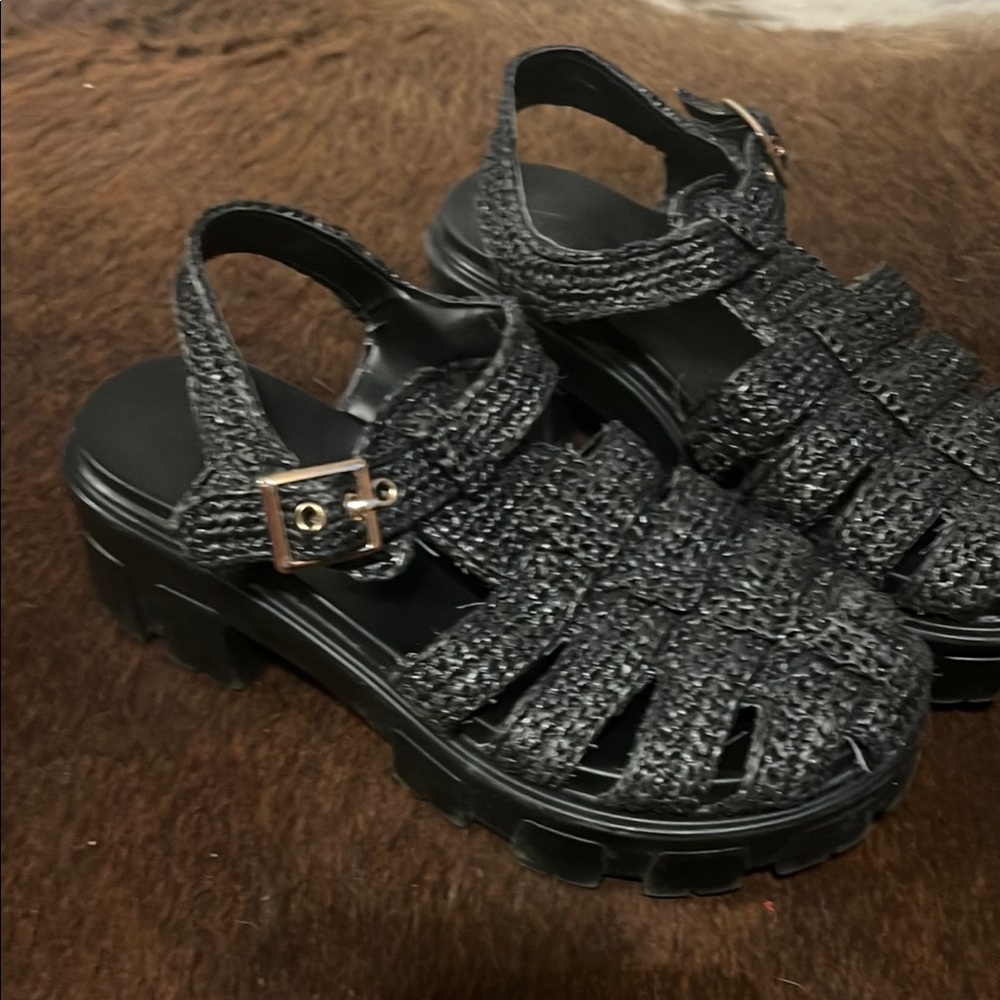 Black Woven Women's Sandals
